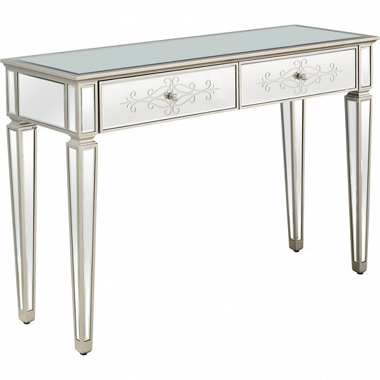 HomeRoots Antiqued Etch Console Table With Antique Silver Finish