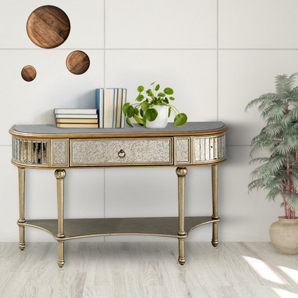 HomeRoots Antiqued Gold Demilune Console Table