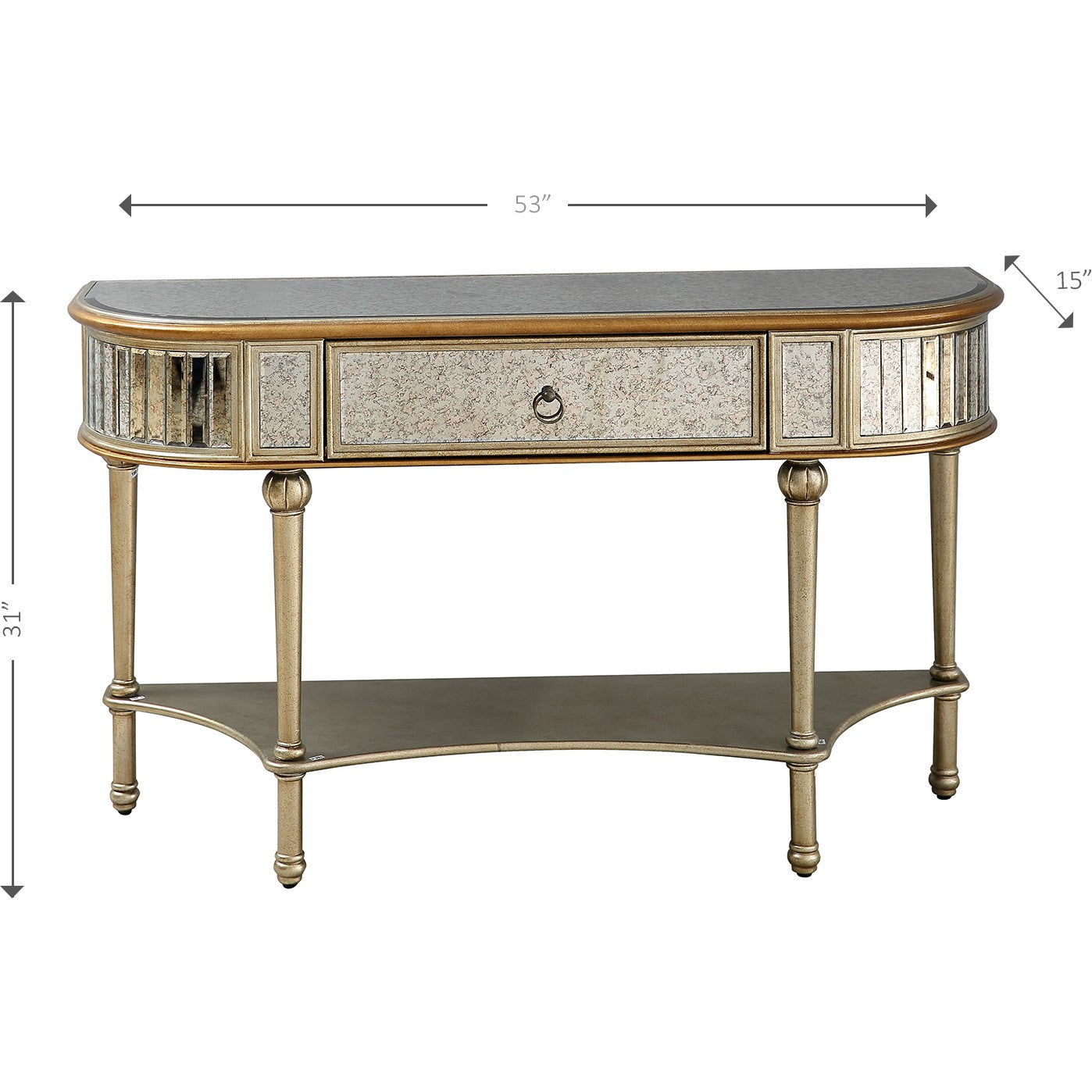 HomeRoots Antiqued Gold Demilune Console Table