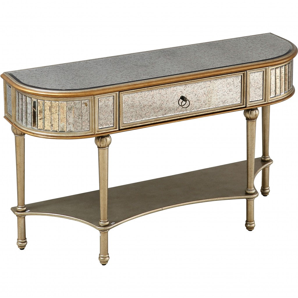 HomeRoots Antiqued Gold Demilune Console Table