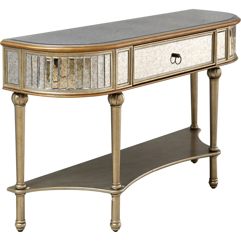 HomeRoots Antiqued Gold Demilune Console Table