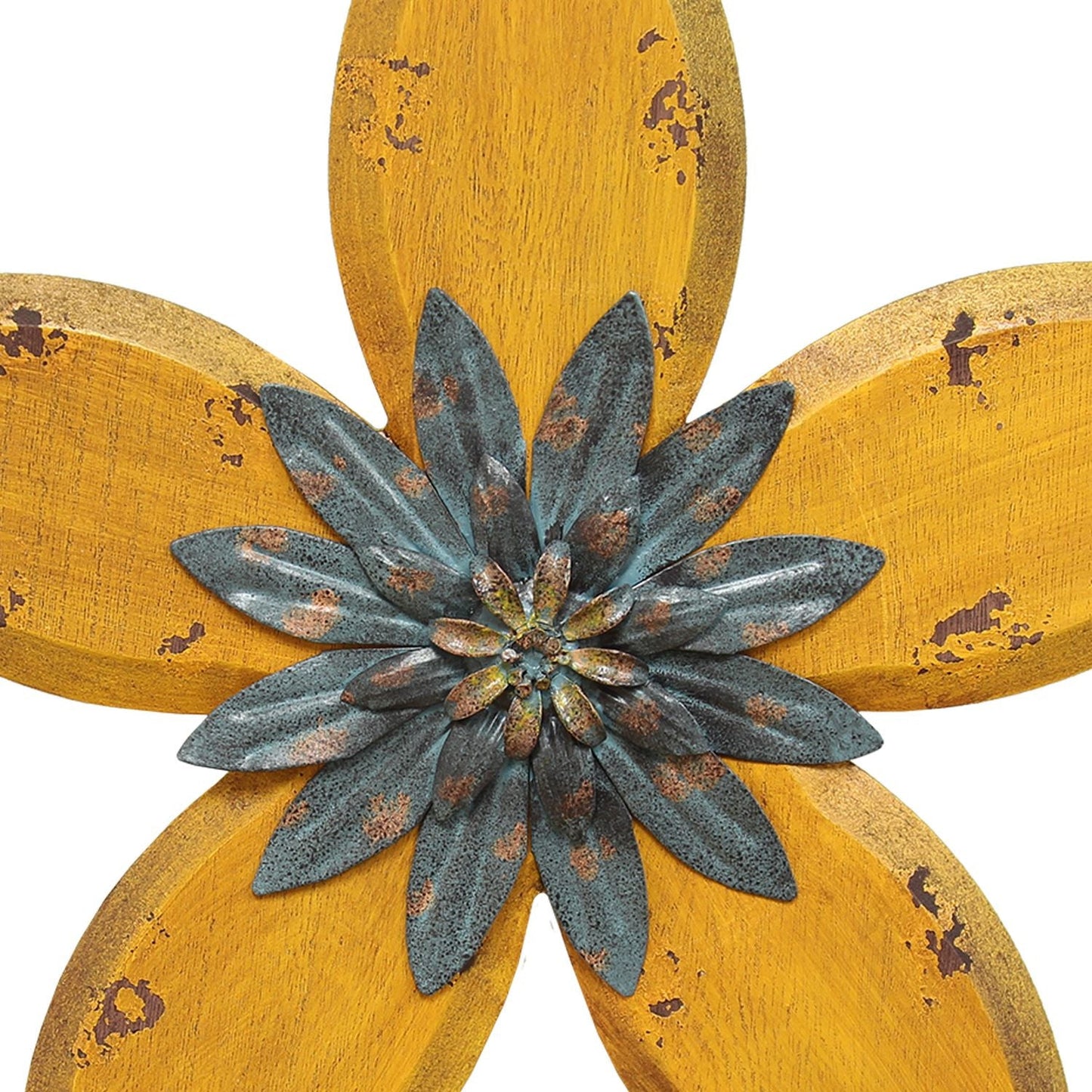 HomeRoots Antiqued Look Yellow and Gunmetal Flower Wall Decor