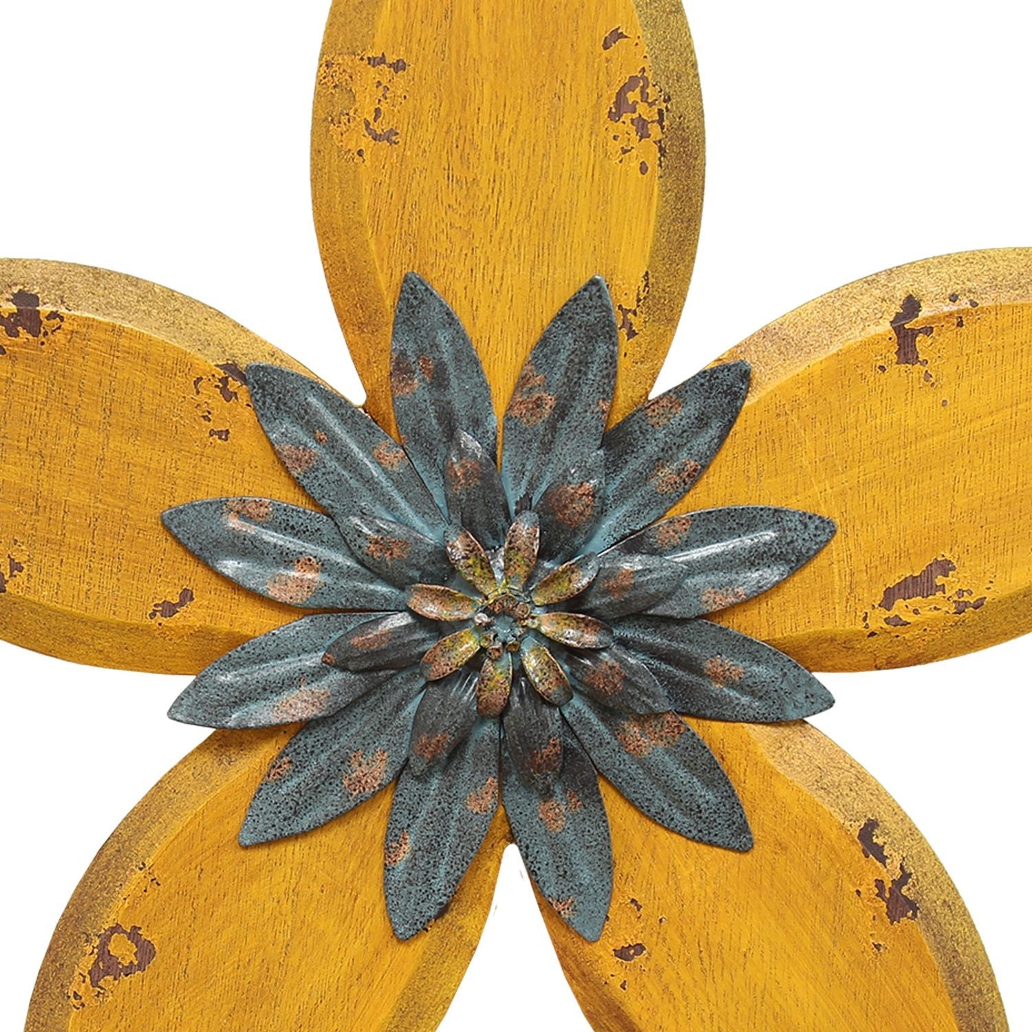HomeRoots Antiqued Look Yellow and Gunmetal Flower Wall Decor