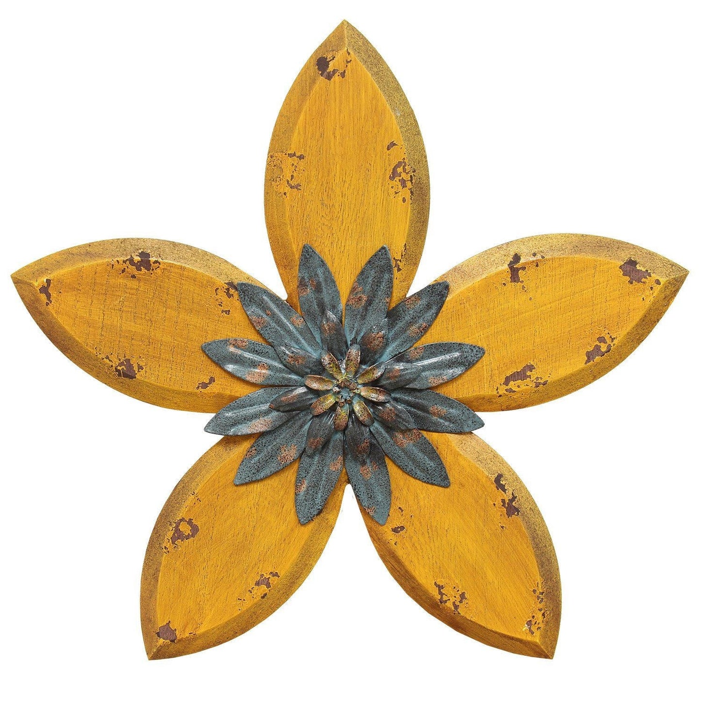 HomeRoots Antiqued Look Yellow and Gunmetal Flower Wall Decor