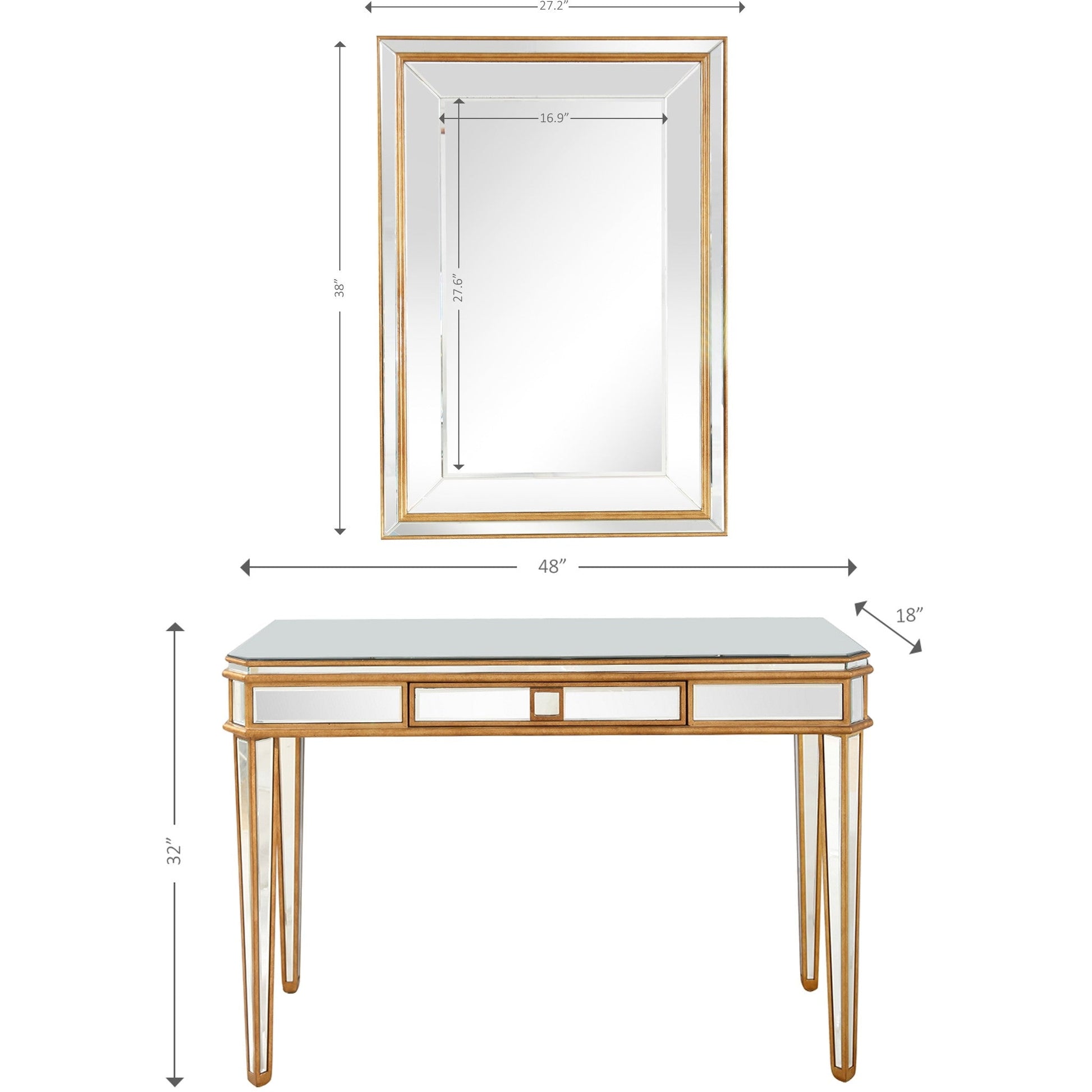 HomeRoots Antiqued Mirror and Console Table in Gold Finish