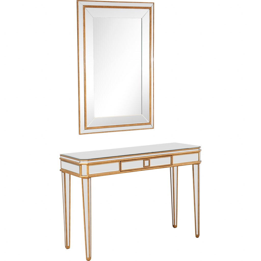 HomeRoots Antiqued Mirror and Console Table in Gold Finish