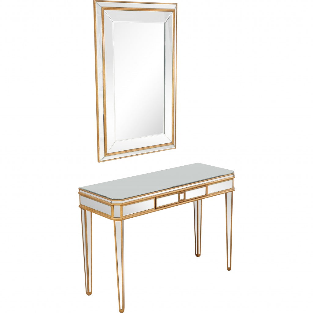 HomeRoots Antiqued Mirror and Console Table in Gold Finish