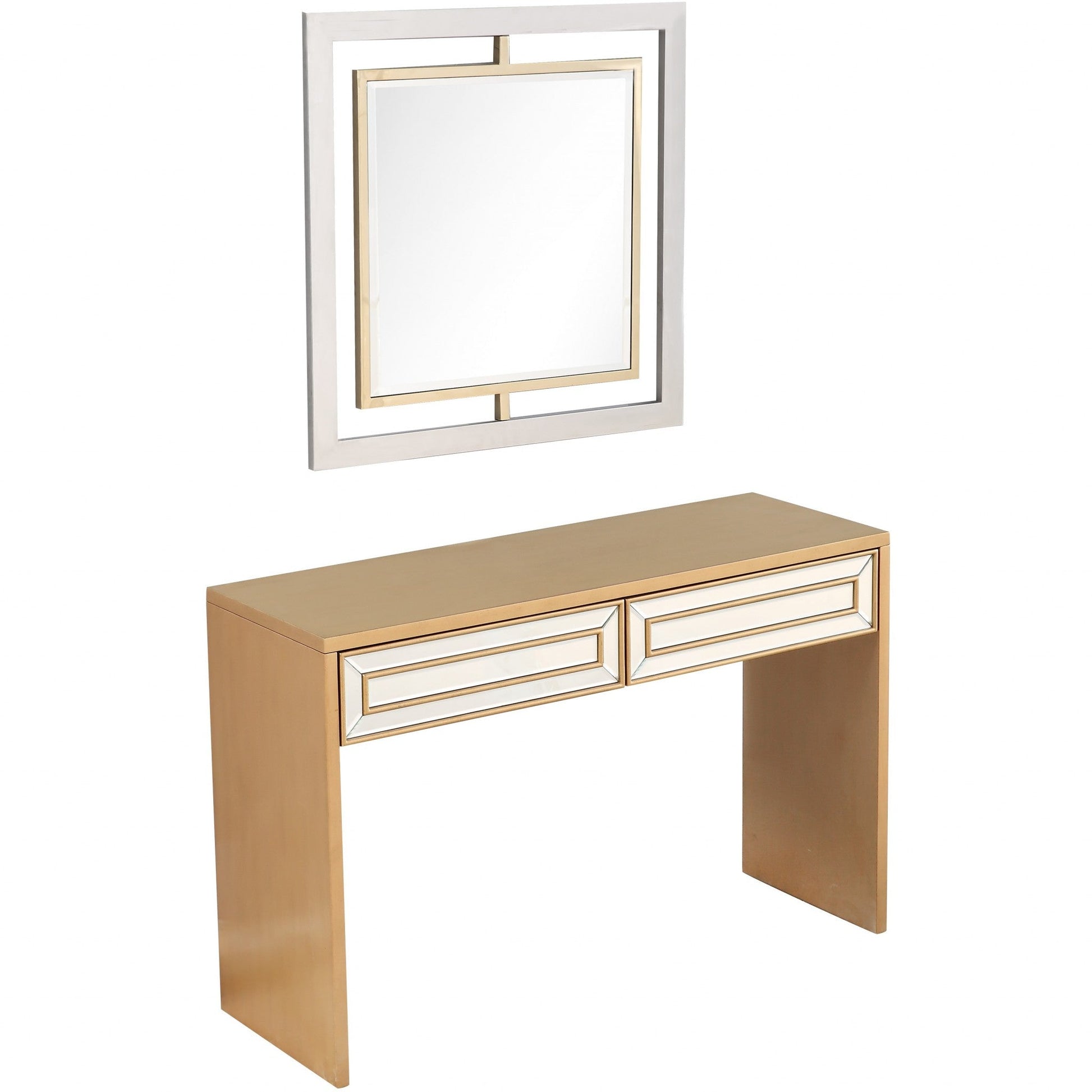 HomeRoots Antiqued Mirror and Console Table in Gold Finish