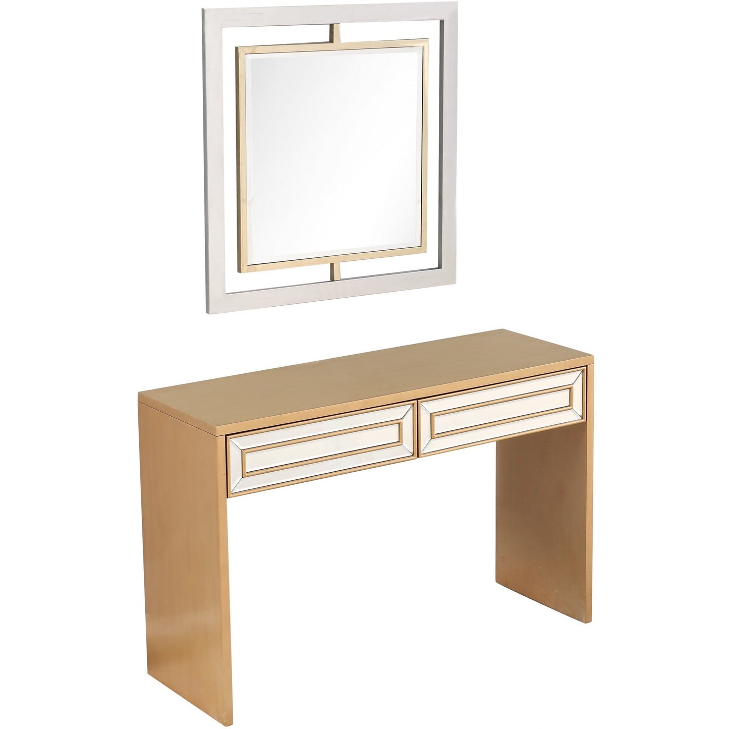 HomeRoots Antiqued Mirror and Console Table in Gold Finish