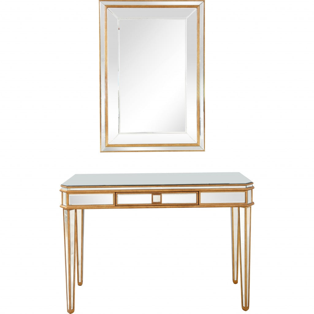HomeRoots Antiqued Mirror and Console Table in Gold Finish