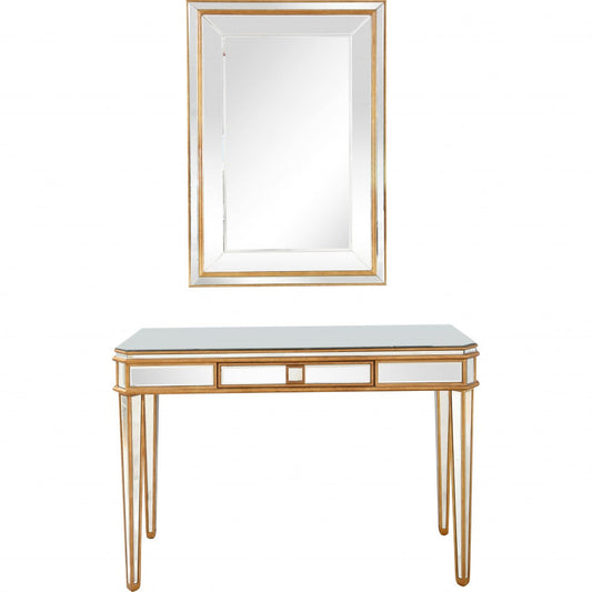 HomeRoots Antiqued Mirror and Console Table in Gold Finish
