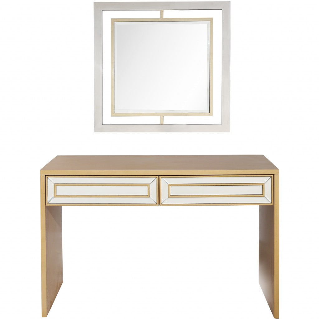 HomeRoots Antiqued Mirror and Console Table in Gold Finish