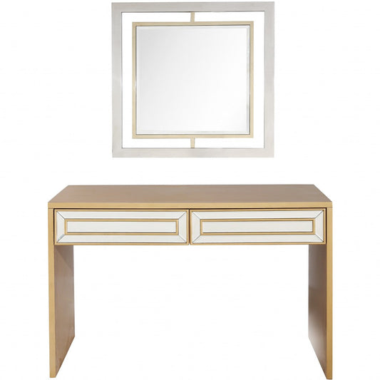 HomeRoots Antiqued Mirror and Console Table in Gold Finish