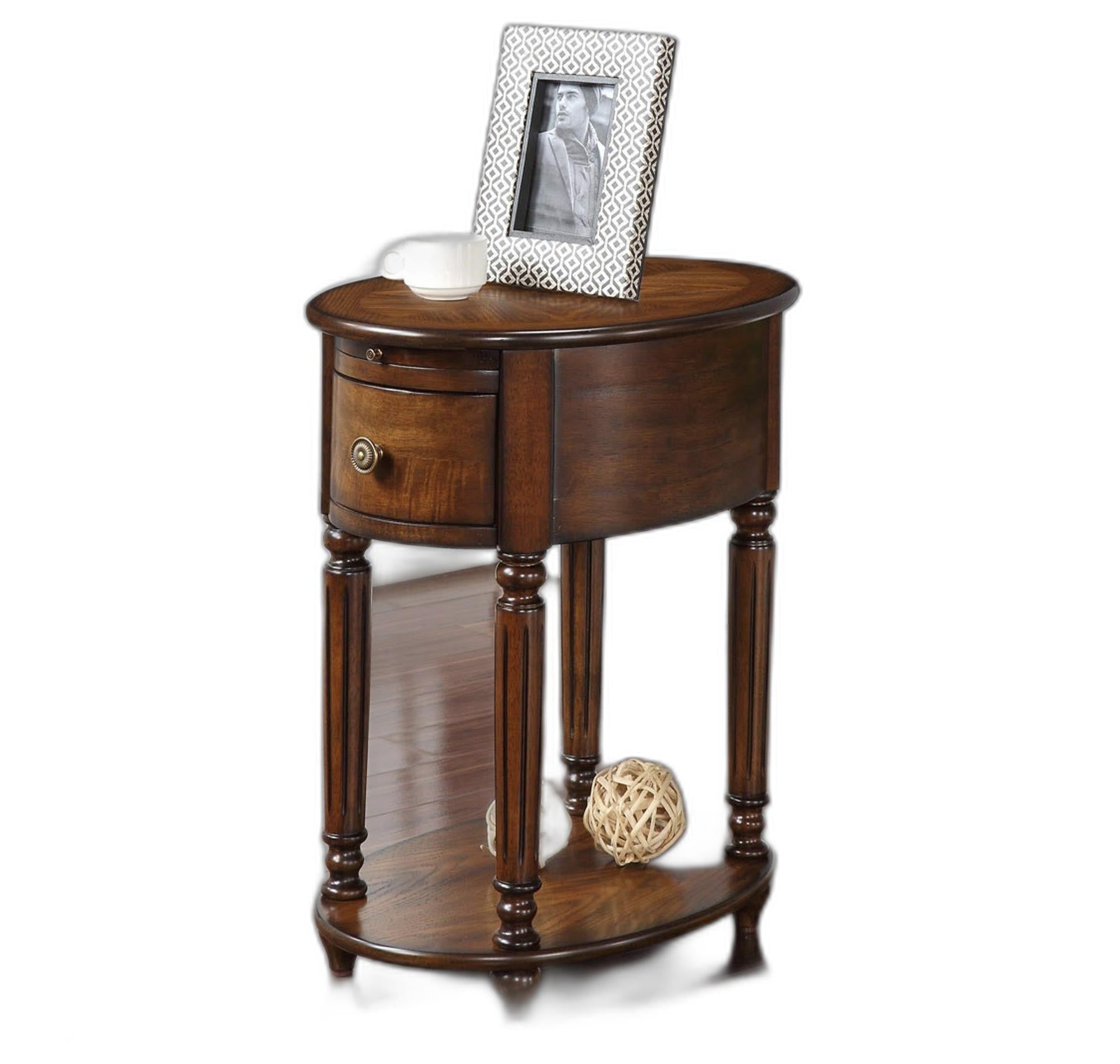 HomeRoots Antiqued Oval Wooden End Table in Burnished Walnut Finish