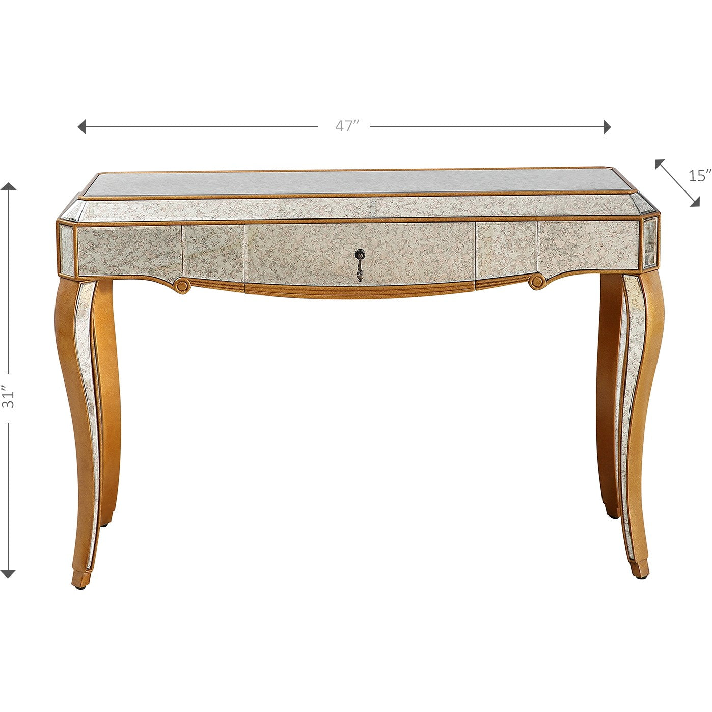 HomeRoots Antiqued Wooden Console Table in Gold Finish