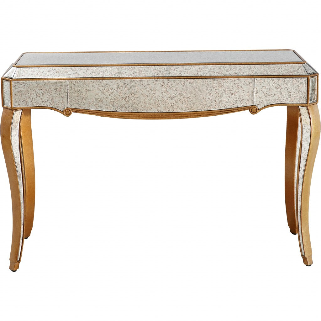 HomeRoots Antiqued Wooden Console Table in Gold Finish