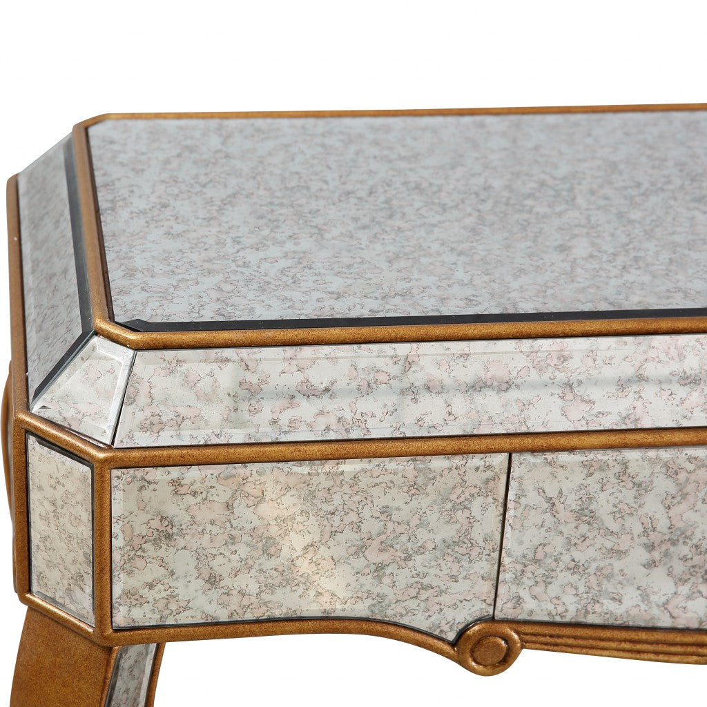 HomeRoots Antiqued Wooden Console Table in Gold Finish
