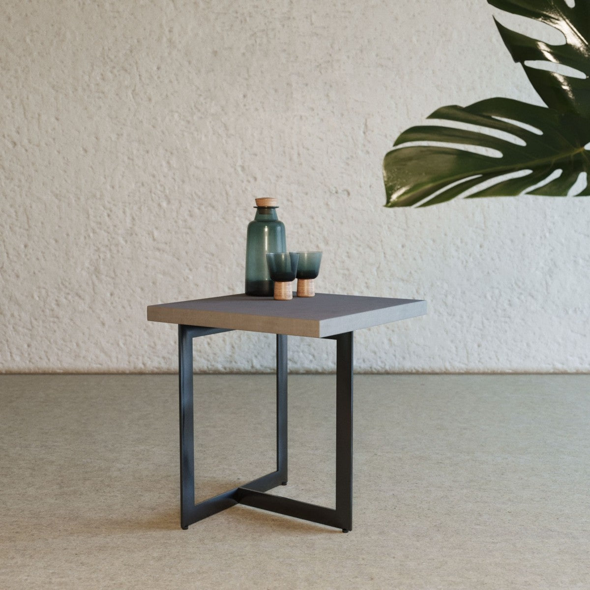 HomeRoots Asymmetric Metal And Concrete End Table in Gray Finish