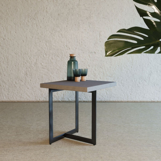 HomeRoots Asymmetric Metal And Concrete End Table in Gray Finish