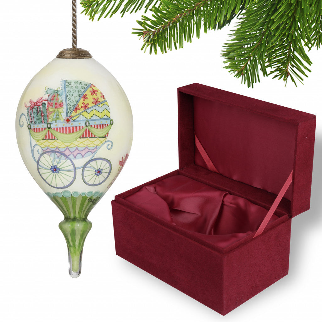 HomeRoots Baby Carriage with Presents Hand Painted Mouth Blown Glass Ornament