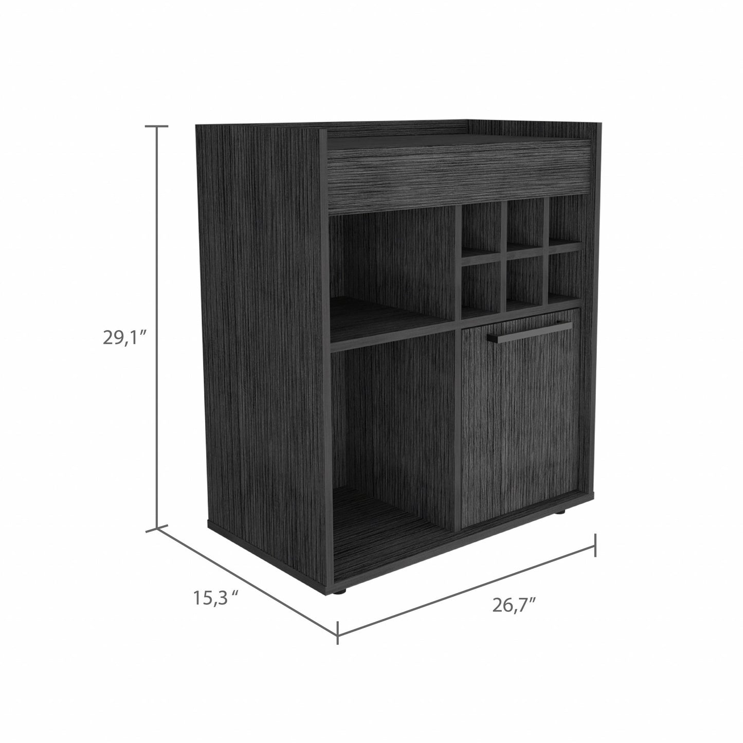 HomeRoots Bar Cabinet With One Door Panel in Smokey Oak Finish