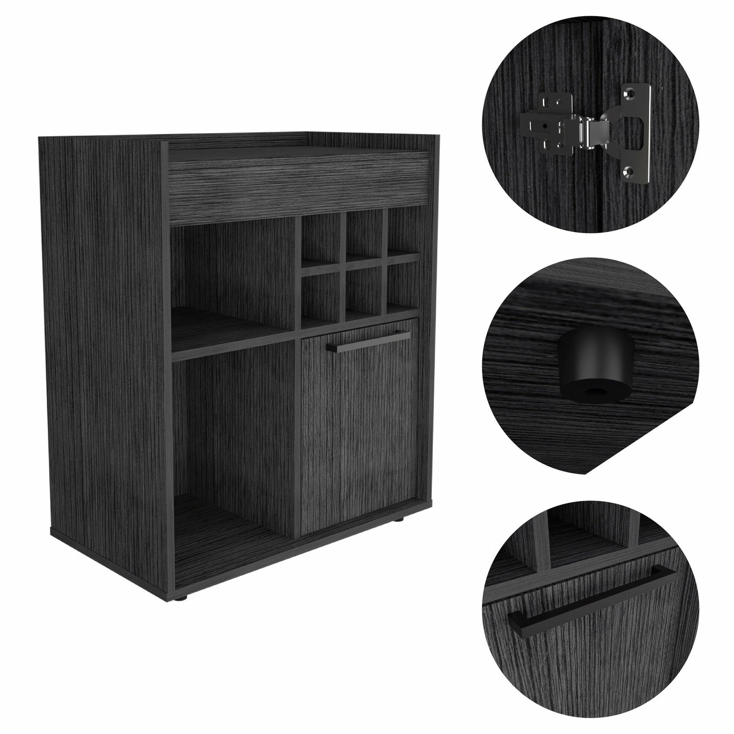 HomeRoots Bar Cabinet With One Door Panel in Smokey Oak Finish