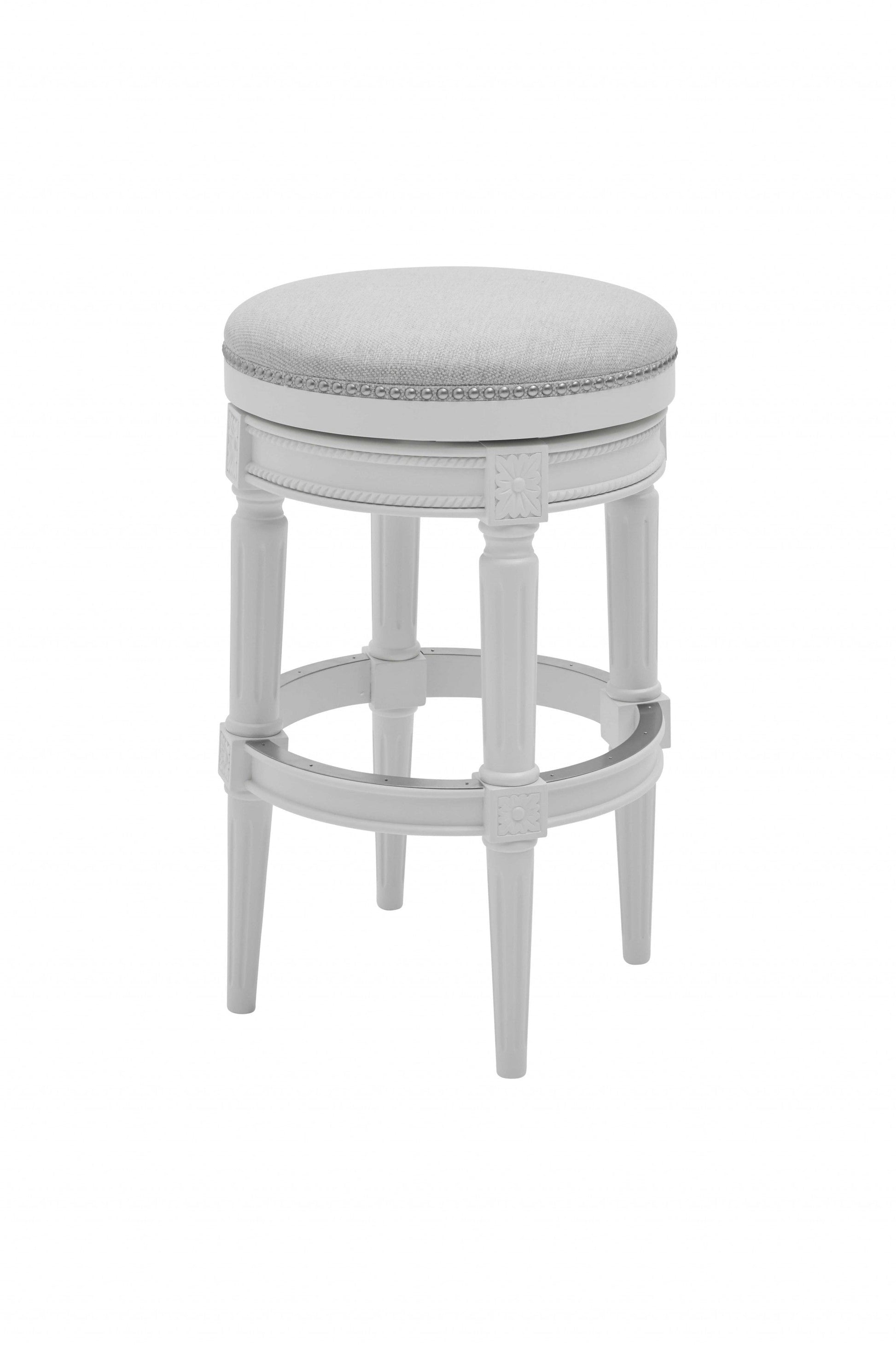 HomeRoots Bar Height Round Backless Stool With White Fabric Finish
