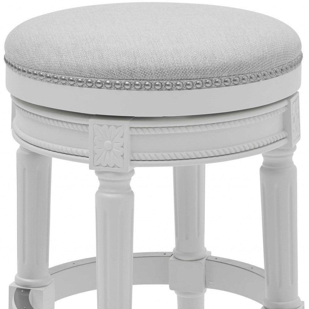 HomeRoots Bar Height Round Backless Stool With White Fabric Finish