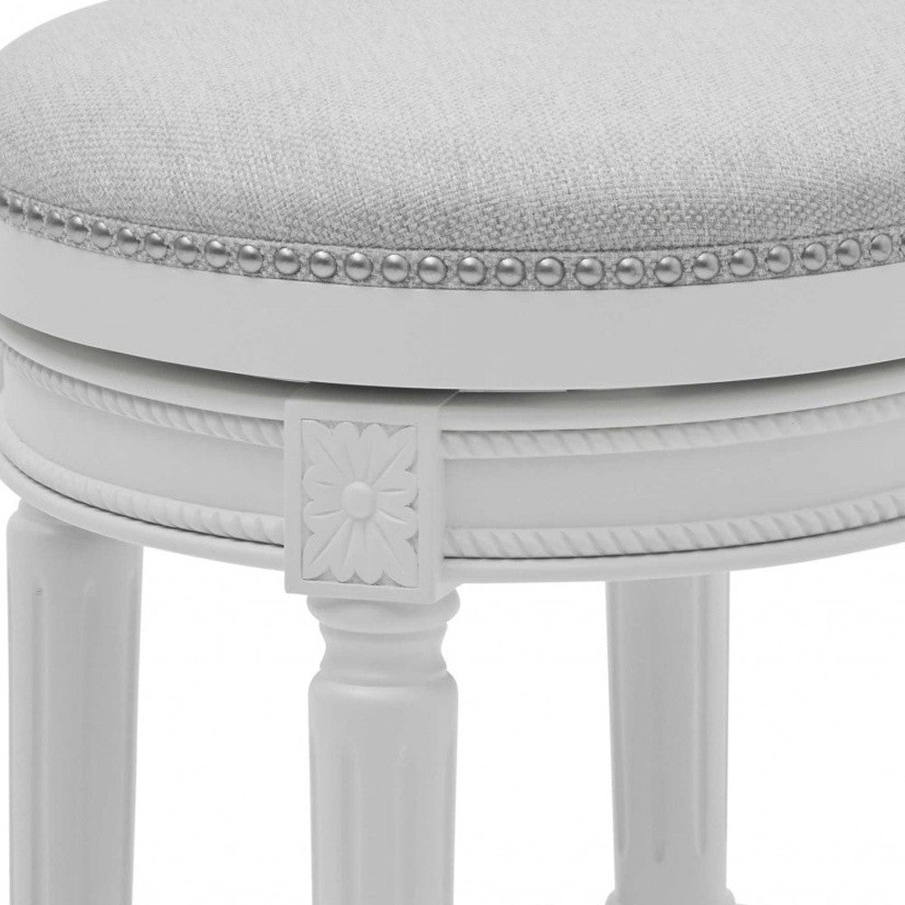 HomeRoots Bar Height Round Backless Stool With White Fabric Finish