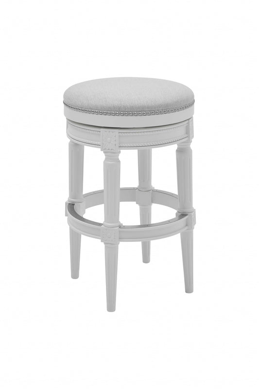 HomeRoots Bar Height Round Backless Stool With White Fabric Finish