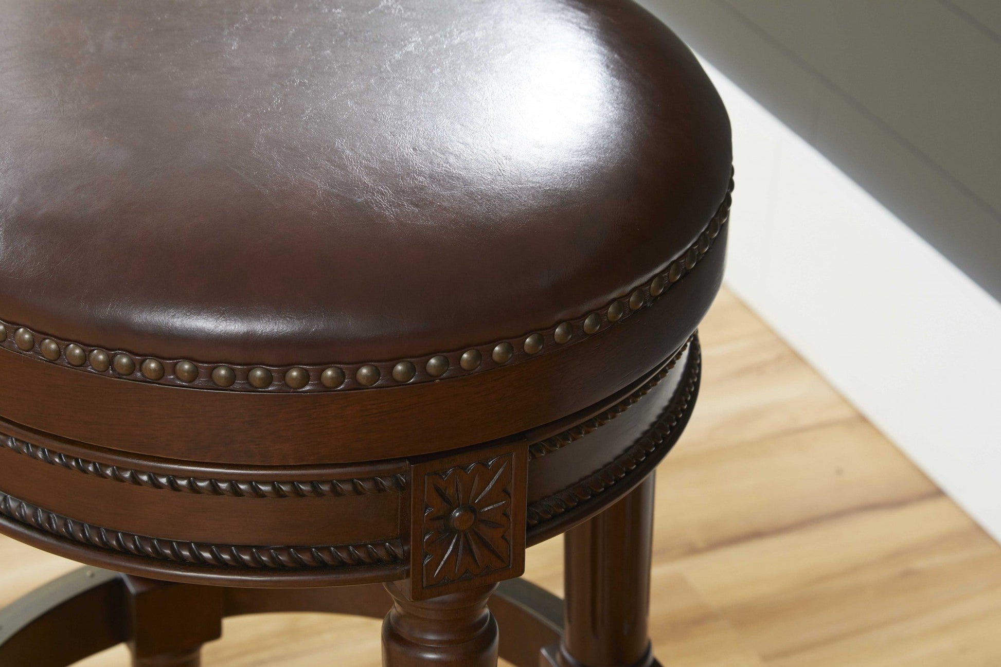 HomeRoots Bar Height Round Stool With Distressed Walnut Finish