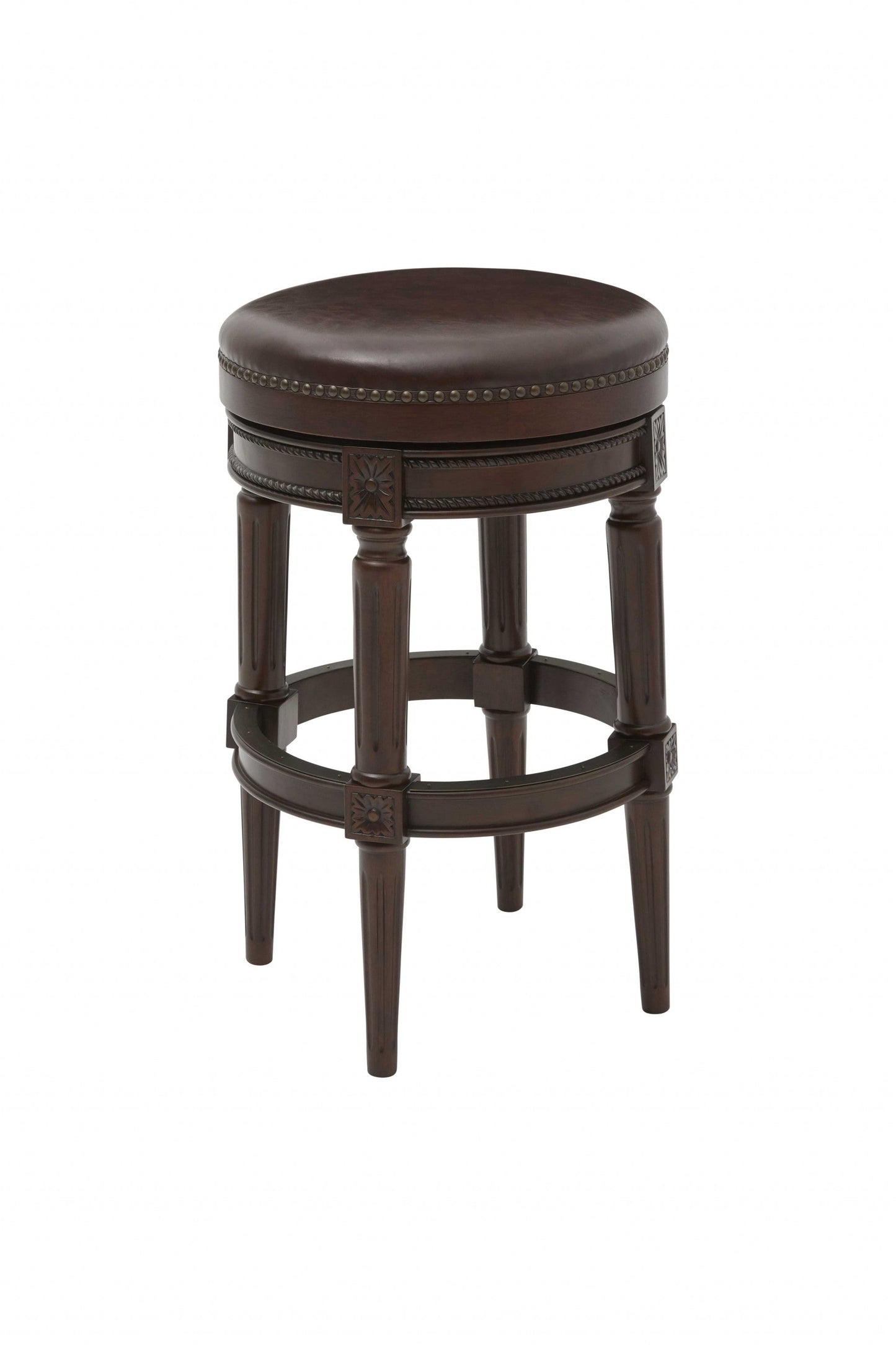 HomeRoots Bar Height Round Stool With Distressed Walnut Finish