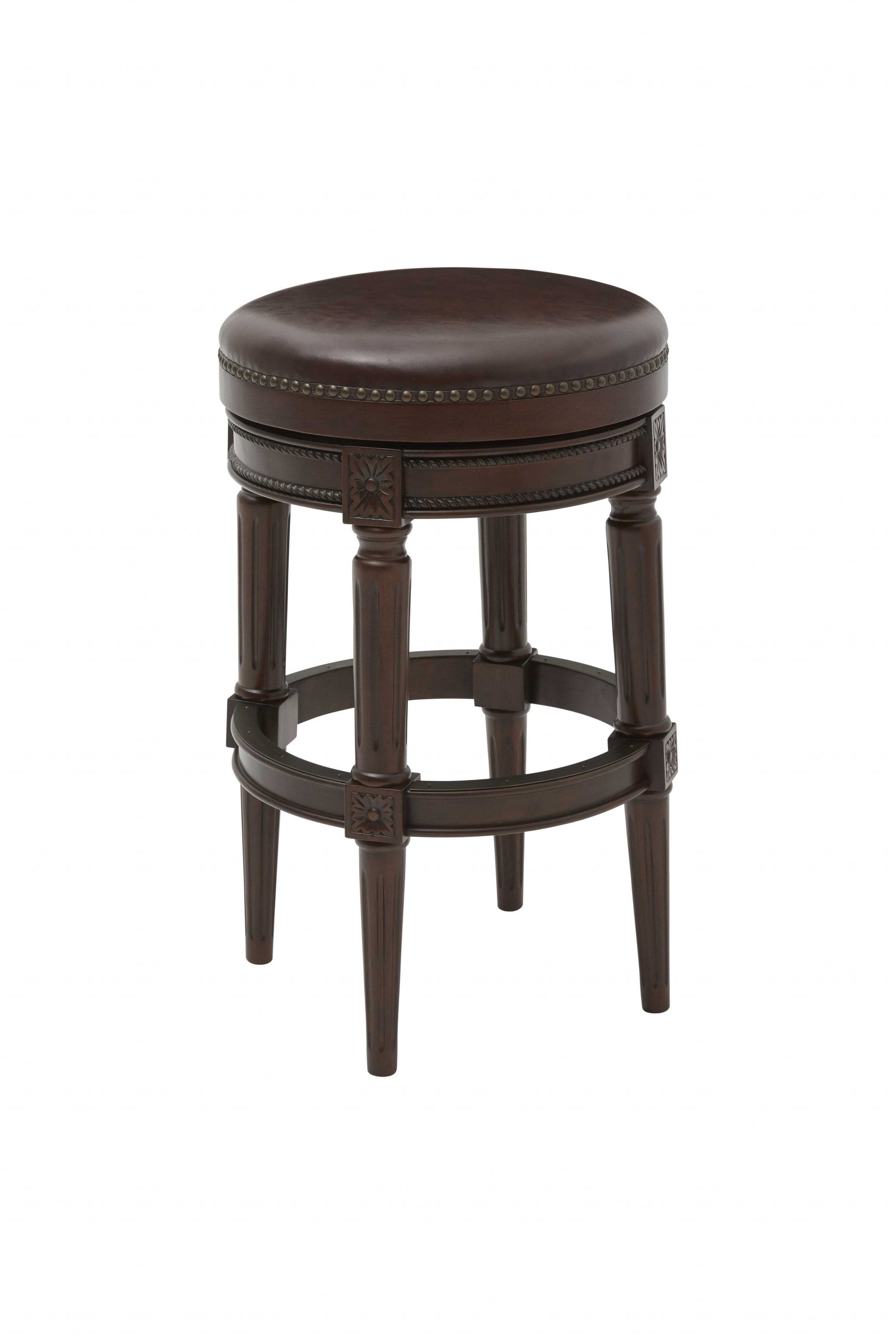 HomeRoots Bar Height Round Stool With Distressed Walnut Finish