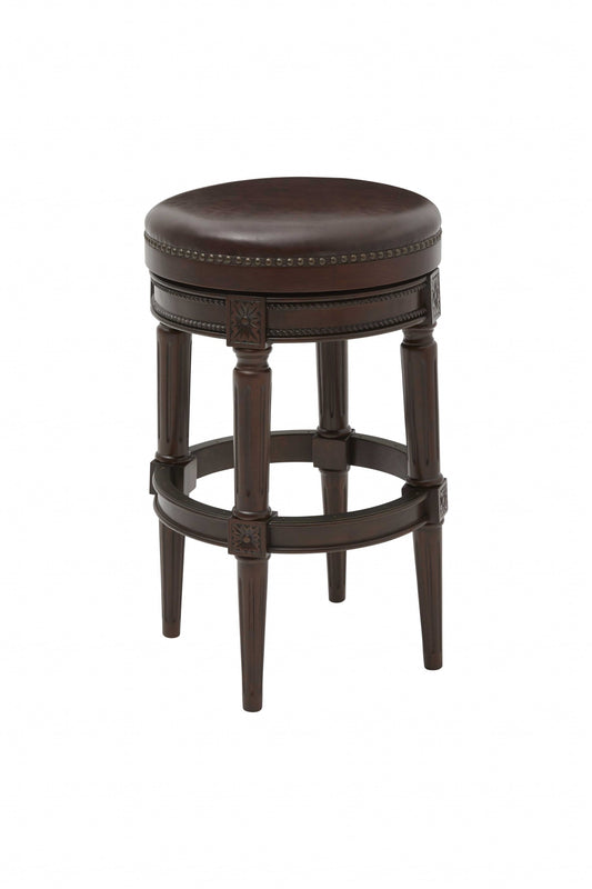 HomeRoots Bar Height Round Stool With Distressed Walnut Finish