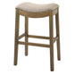 HomeRoots Bar Height Saddle Style Counter Stool With Cream Fabric And Nail Head Trim