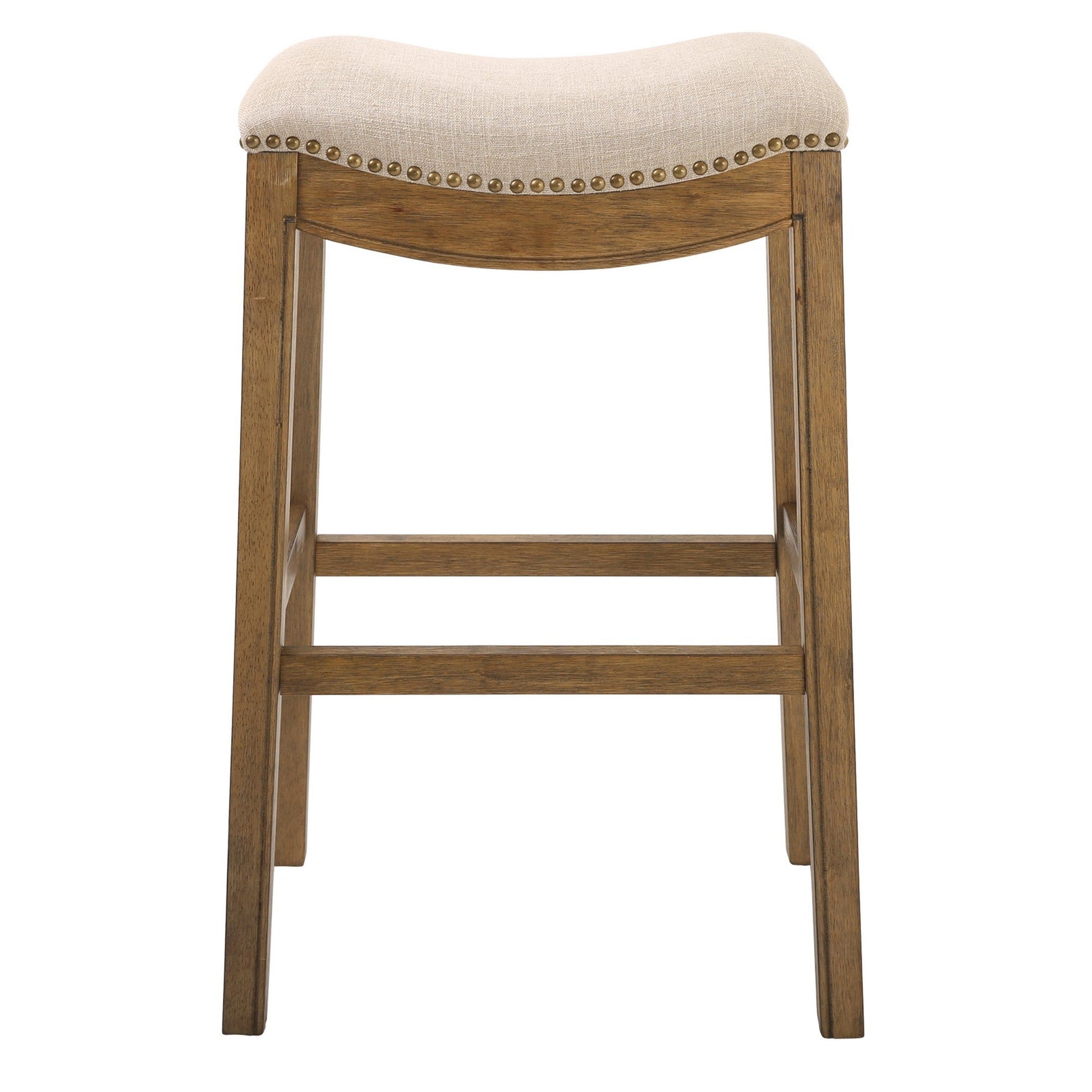 HomeRoots Bar Height Saddle Style Counter Stool With Cream Fabric And Nail Head Trim
