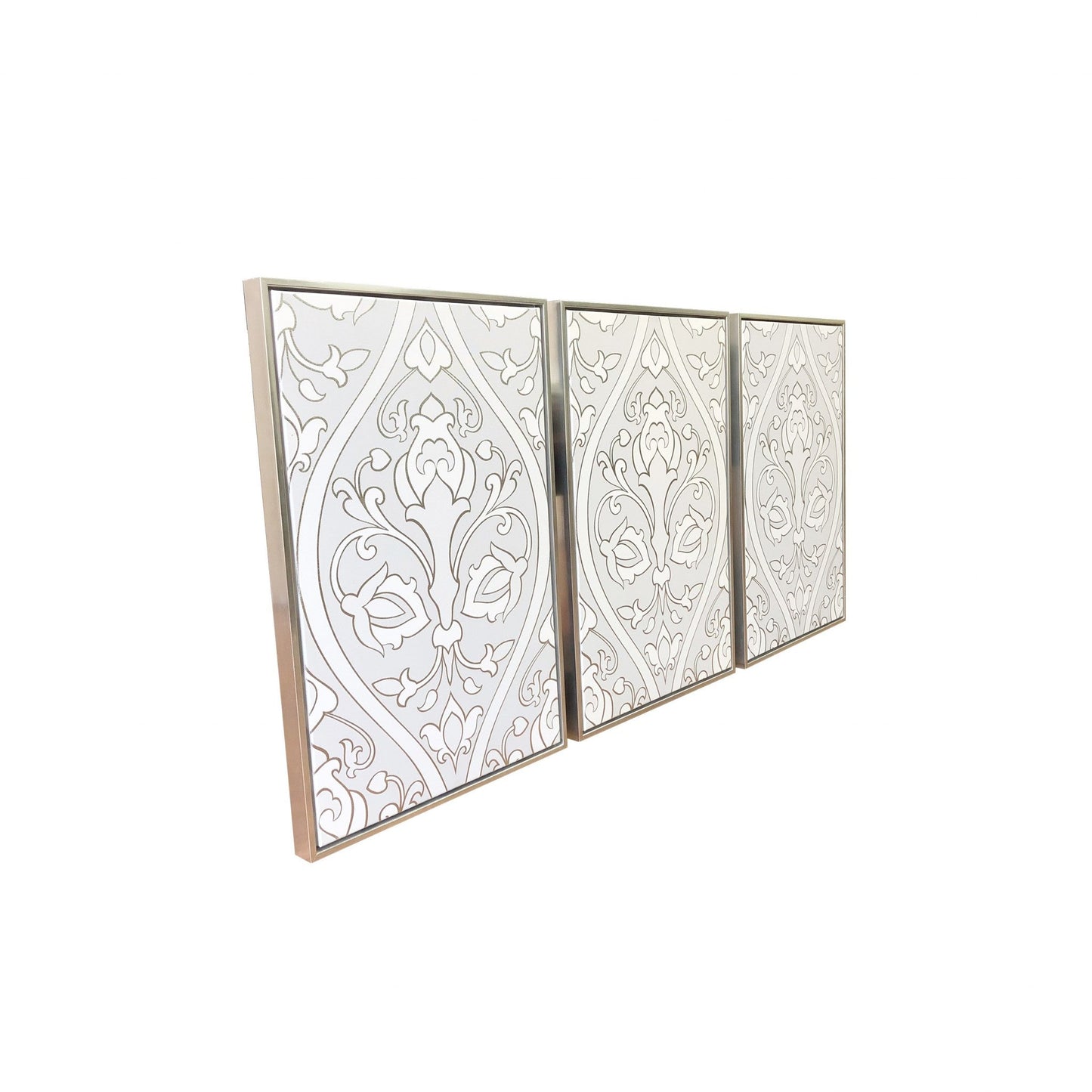 HomeRoots Baroque Inspired Triptych Silver Framed Canvas Wall Art Set