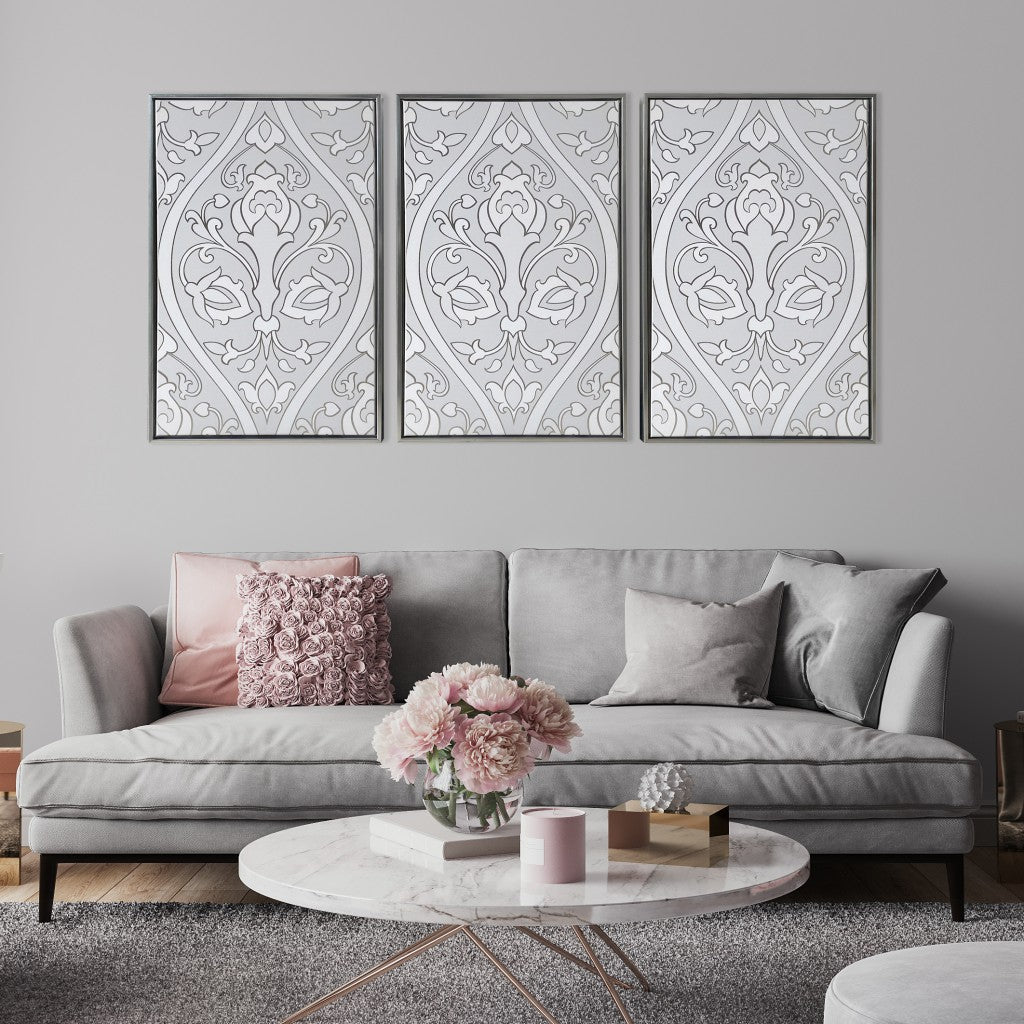 HomeRoots Baroque Inspired Triptych Silver Framed Canvas Wall Art Set
