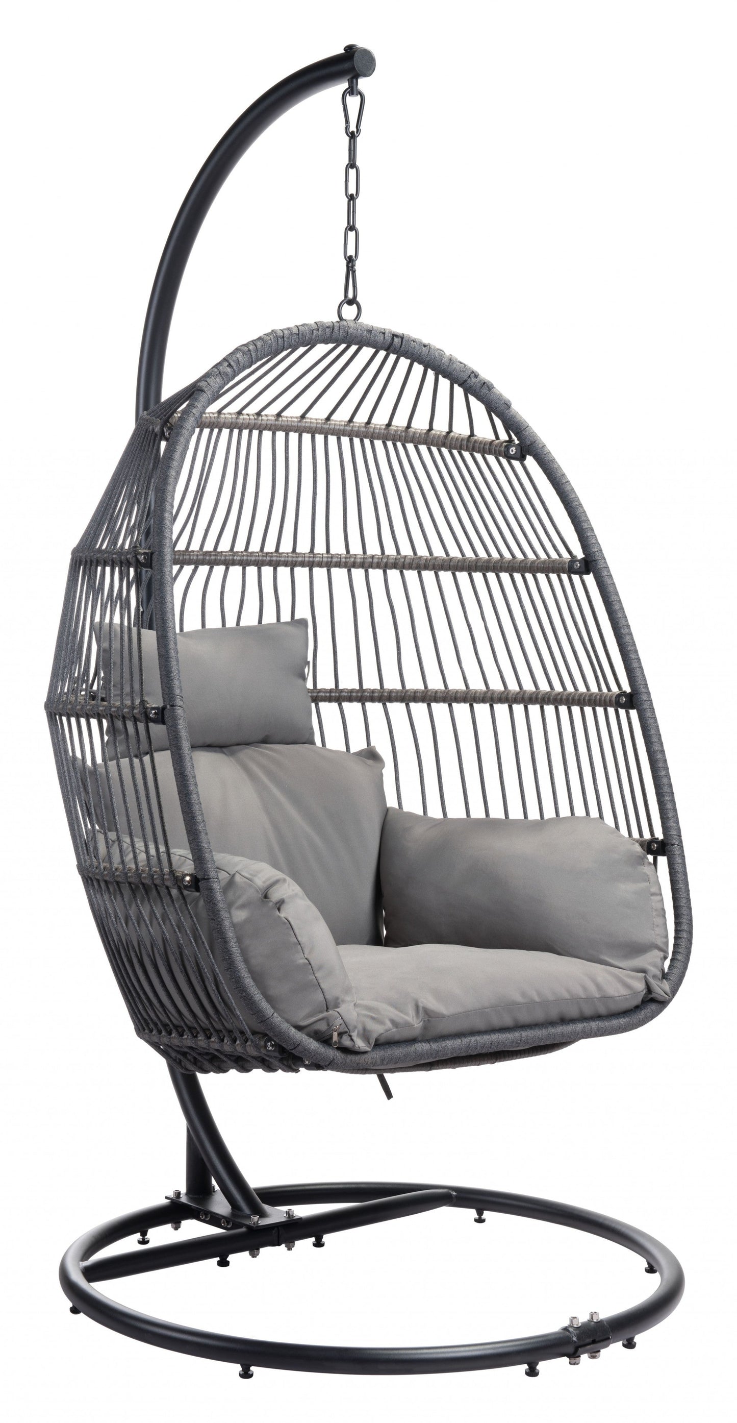 HomeRoots Basket Weave Hanging Chair in Gray Finish