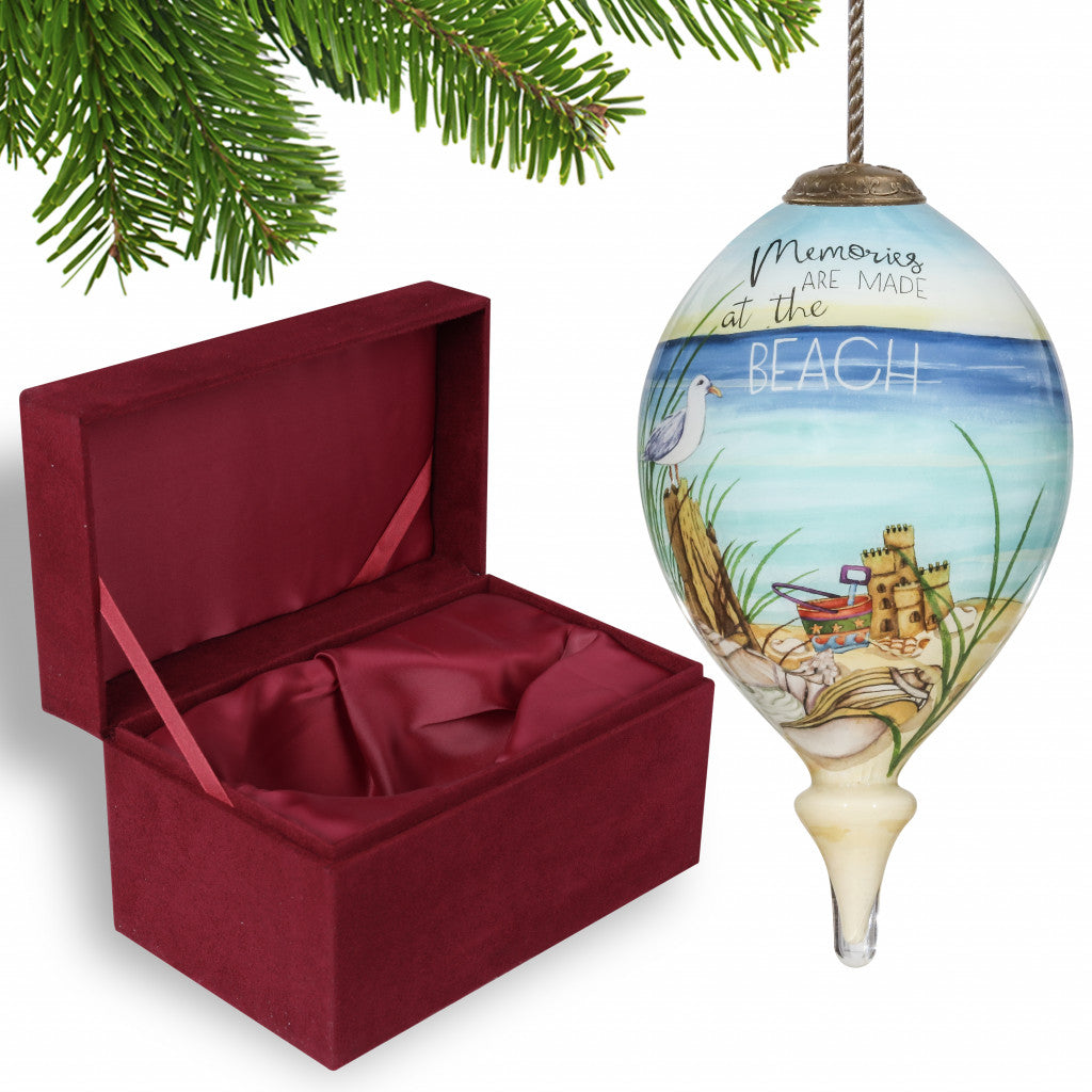HomeRoots Beach Memories Hand Painted Mouth Blown Glass Ornament