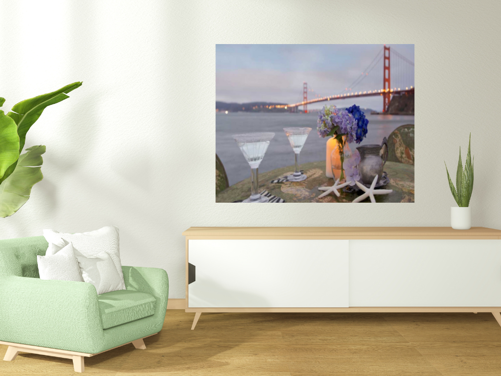 HomeRoots Beach Style Brunch For Two Golden Gate Bridge 3 Giclee Wrap Canvas Wall Art
