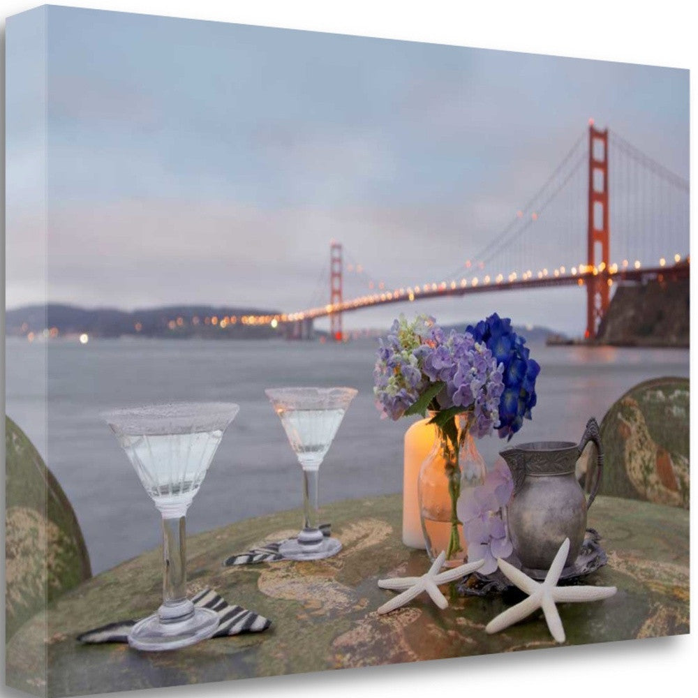 HomeRoots Beach Style Brunch For Two Golden Gate Bridge 3 Giclee Wrap Canvas Wall Art