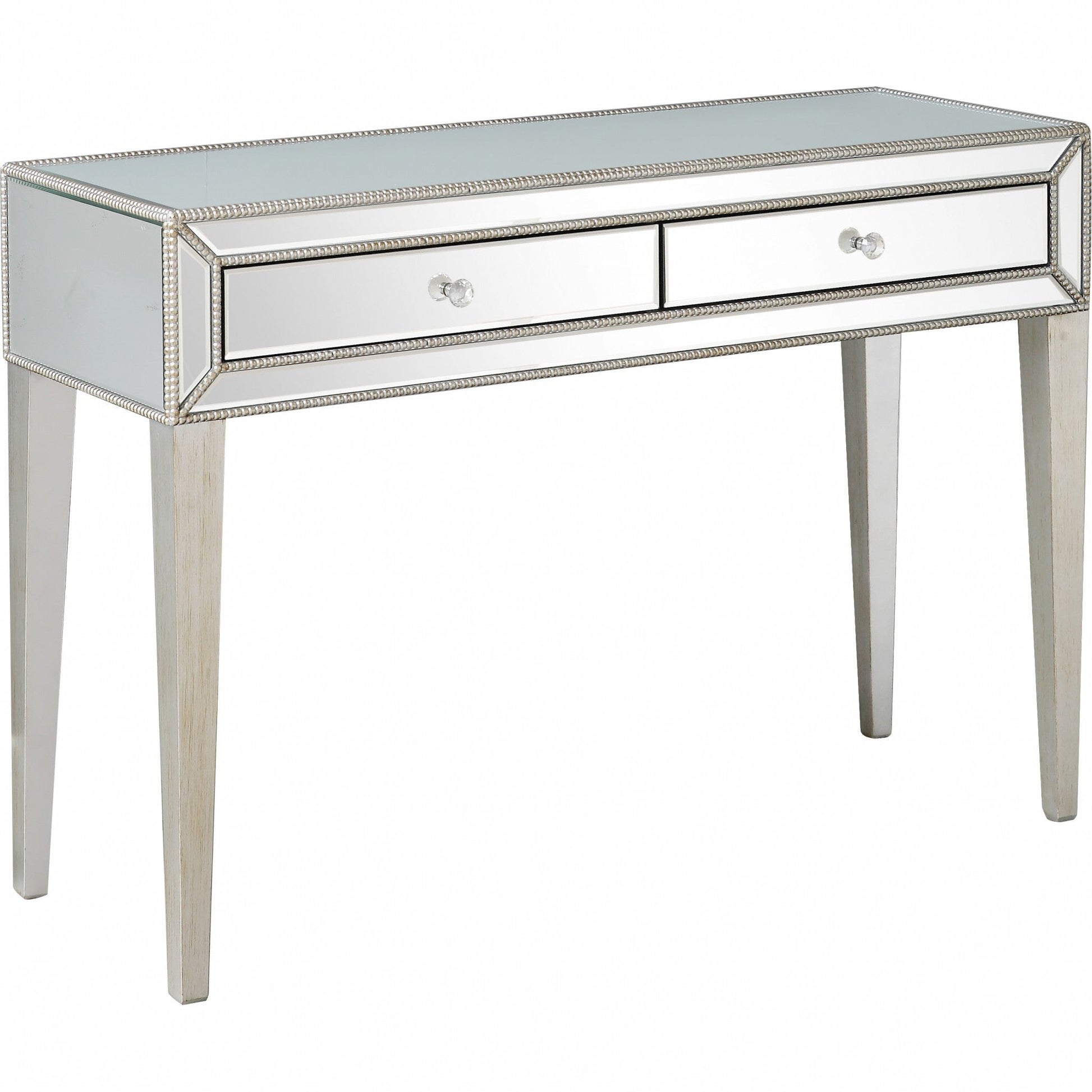 HomeRoots Beaded Console Table in Silver Finish