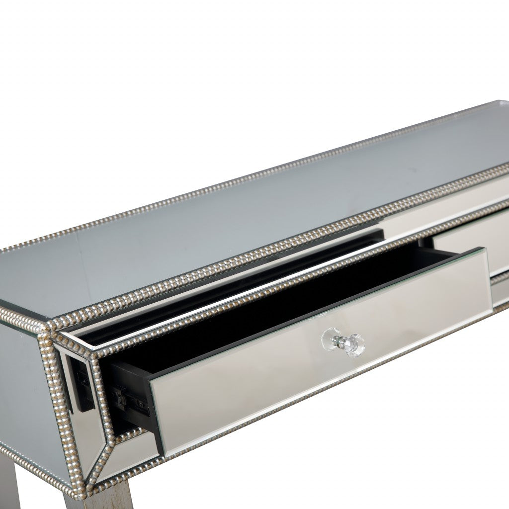 HomeRoots Beaded Console Table in Silver Finish