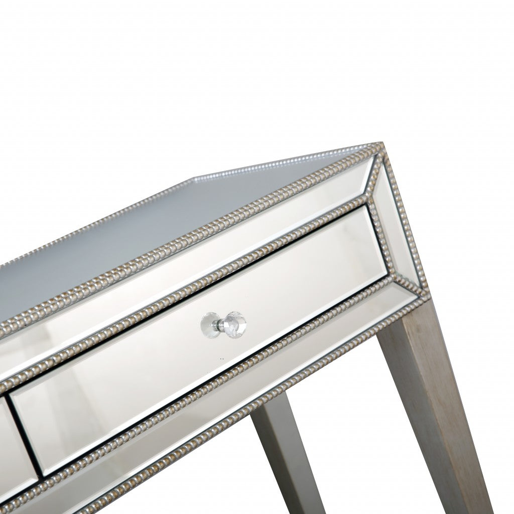HomeRoots Beaded Console Table in Silver Finish