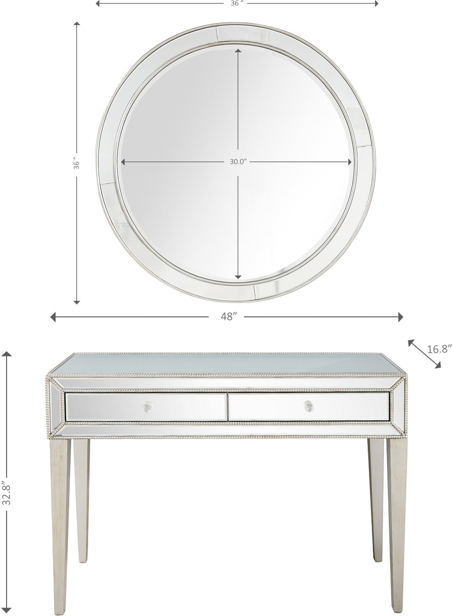 HomeRoots Beaded Mirror and Console Table in Silver Finish