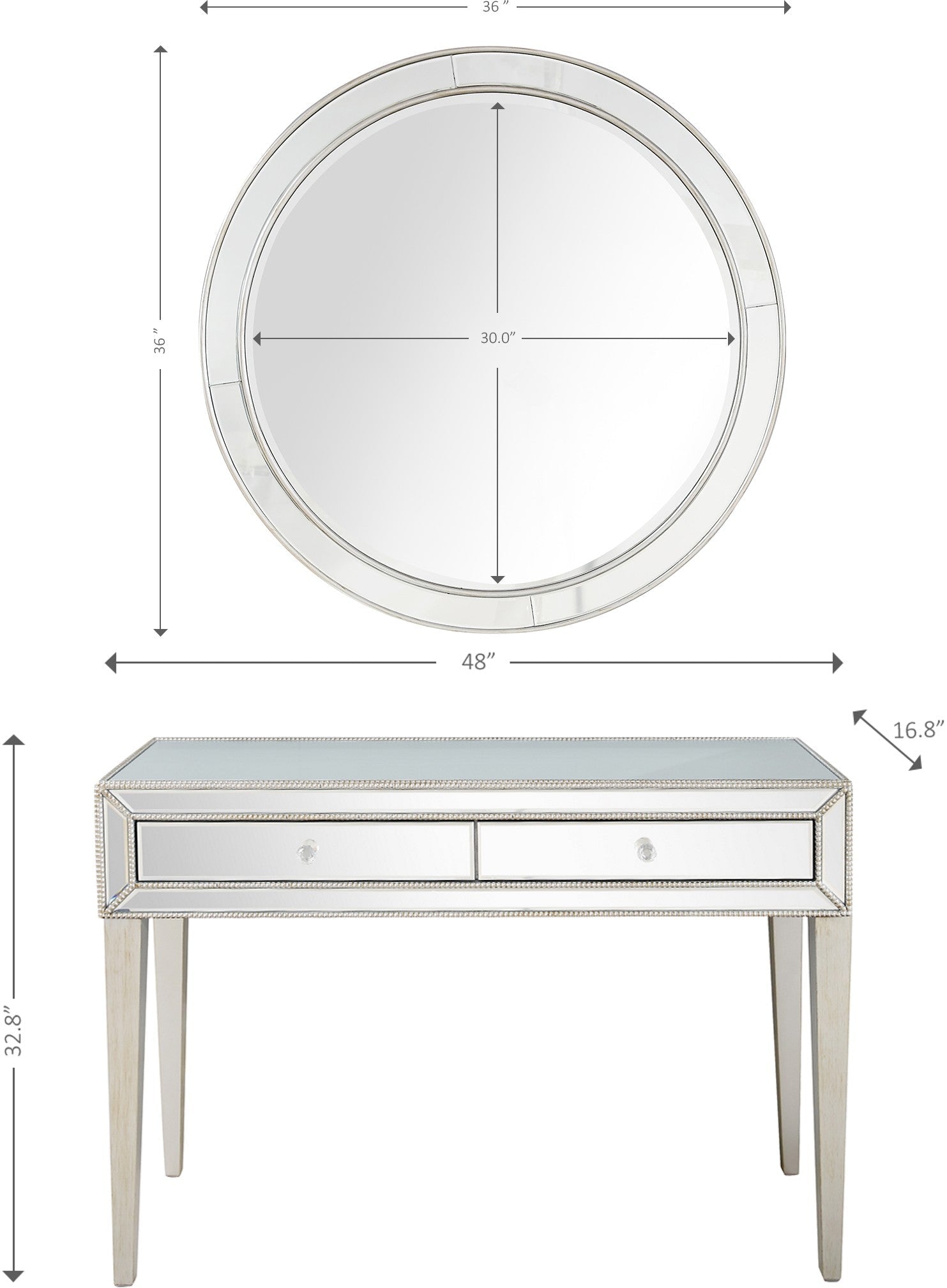 HomeRoots Beaded Mirror and Console Table in Silver Finish