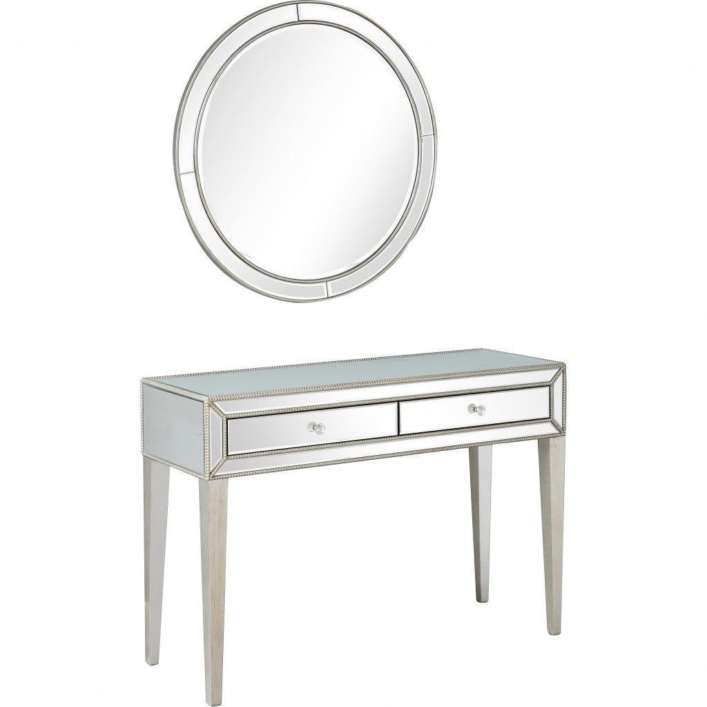 HomeRoots Beaded Mirror and Console Table in Silver Finish