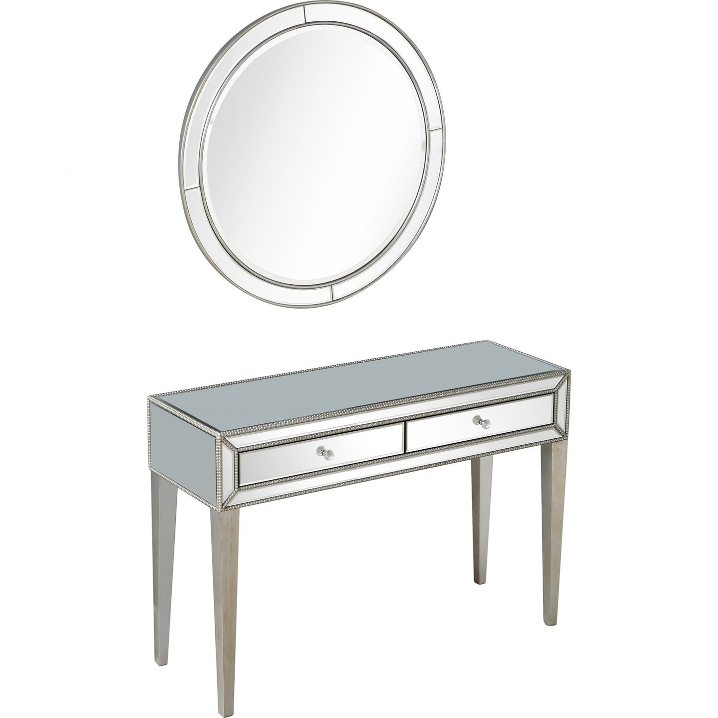 HomeRoots Beaded Mirror and Console Table in Silver Finish