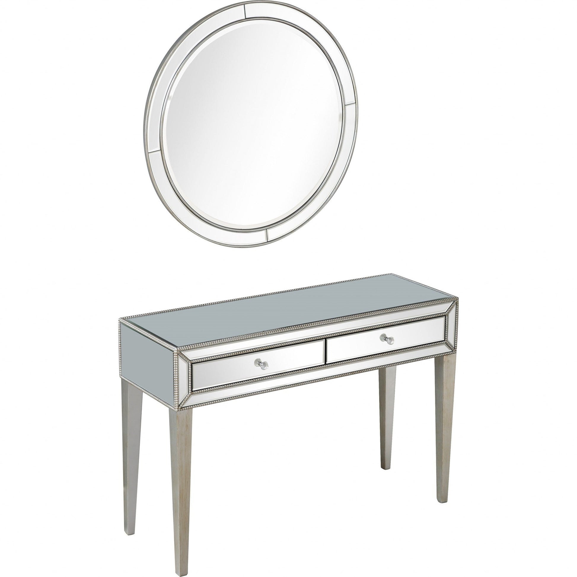 HomeRoots Beaded Mirror and Console Table in Silver Finish